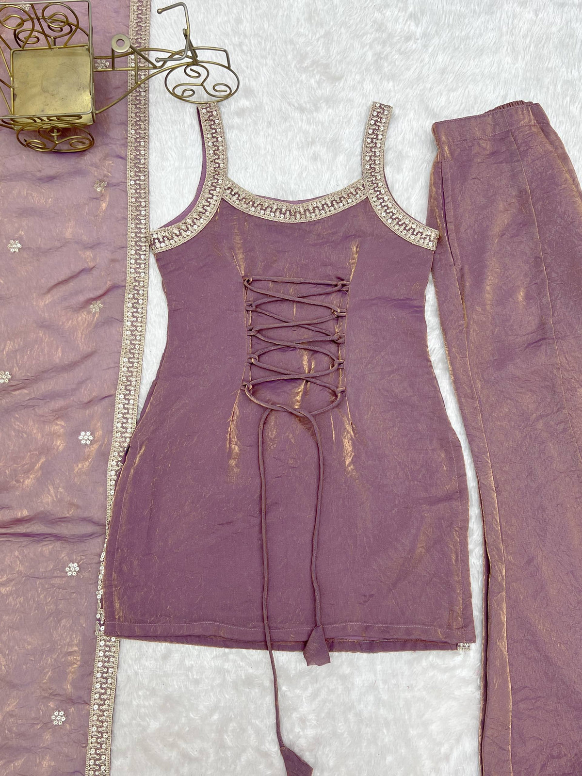 Embroidered Fendy Silk Kurta Palazzo Set with Dupatta