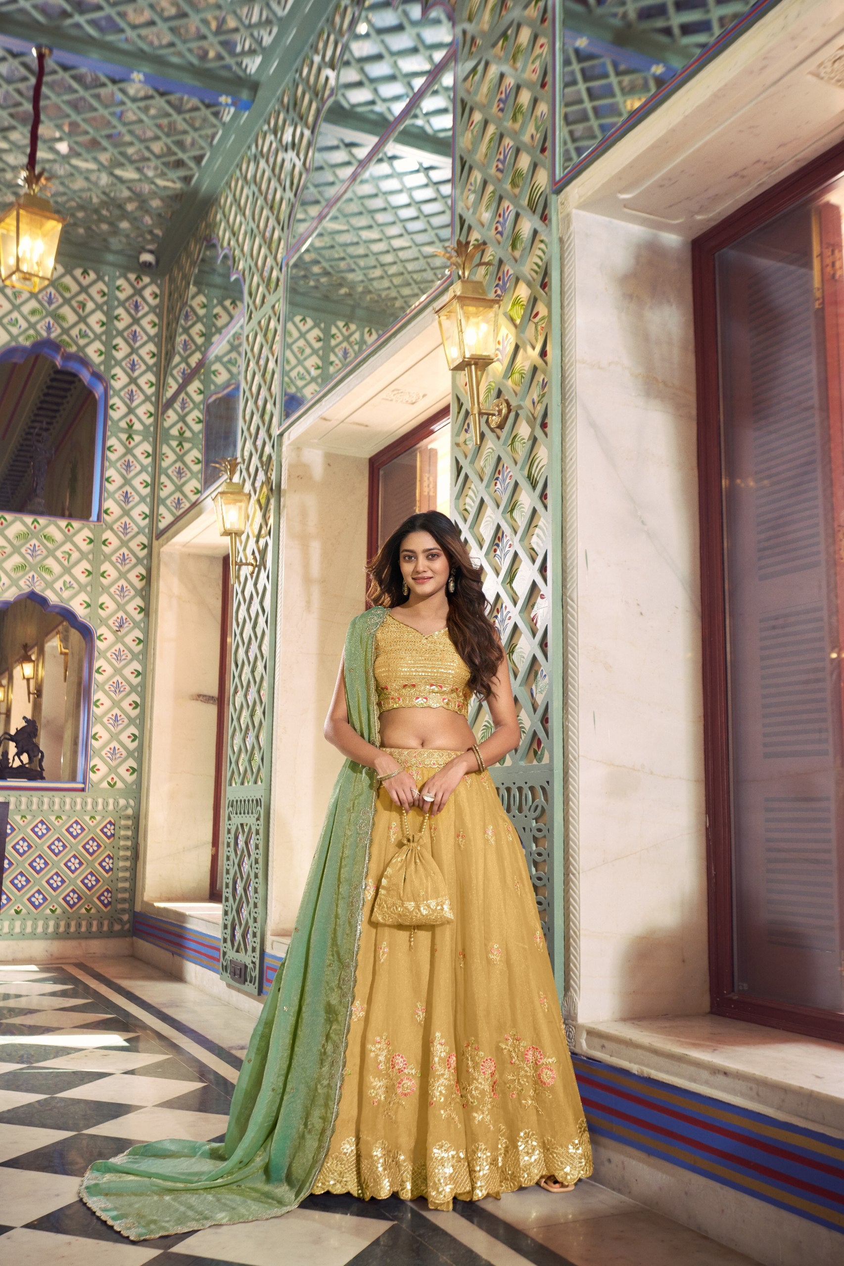 Designer Sequins Embroidered Wedding Wear Lehenga Set