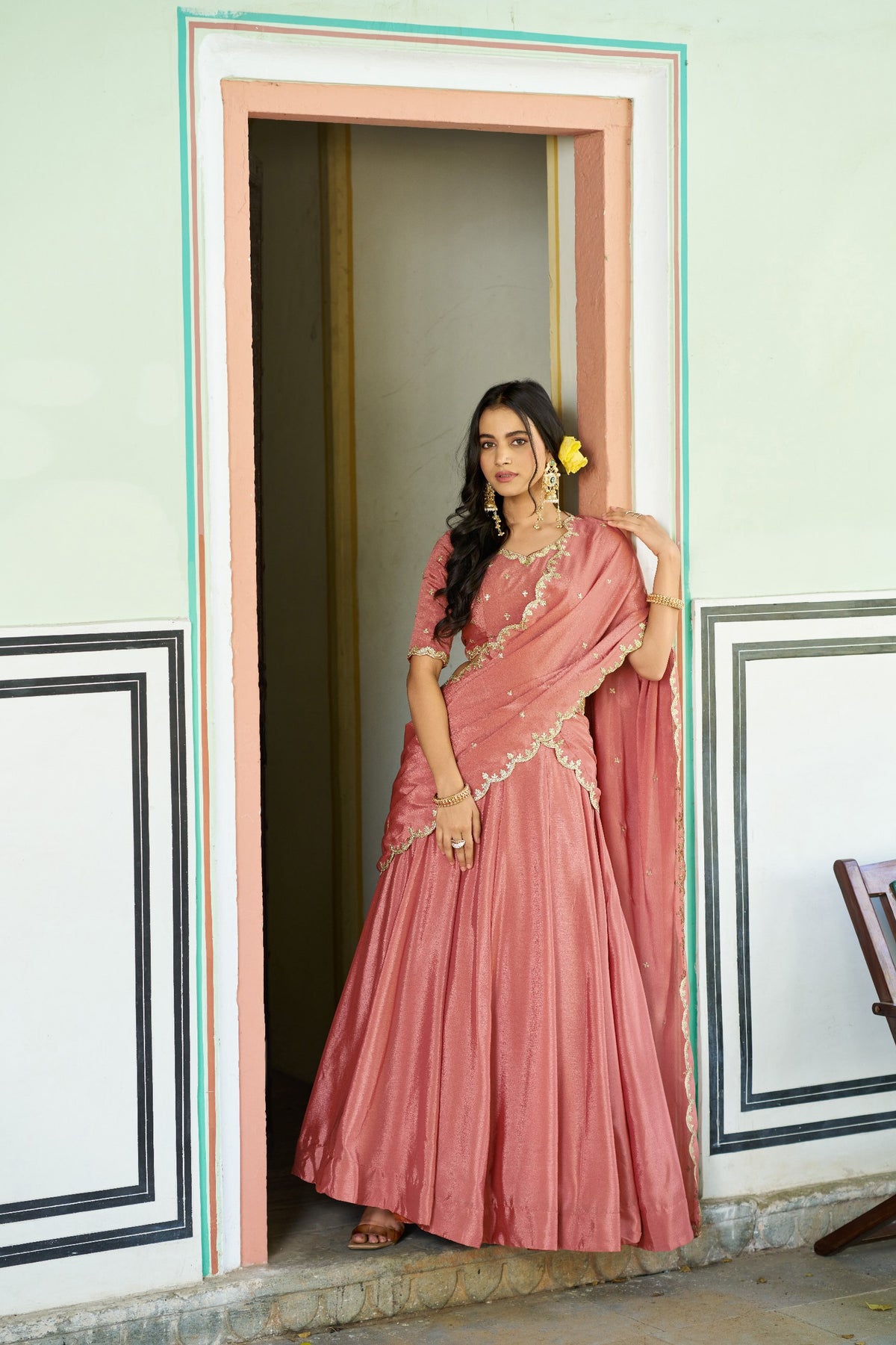 Designer Chinon Embroidered Lehenga Choli Set