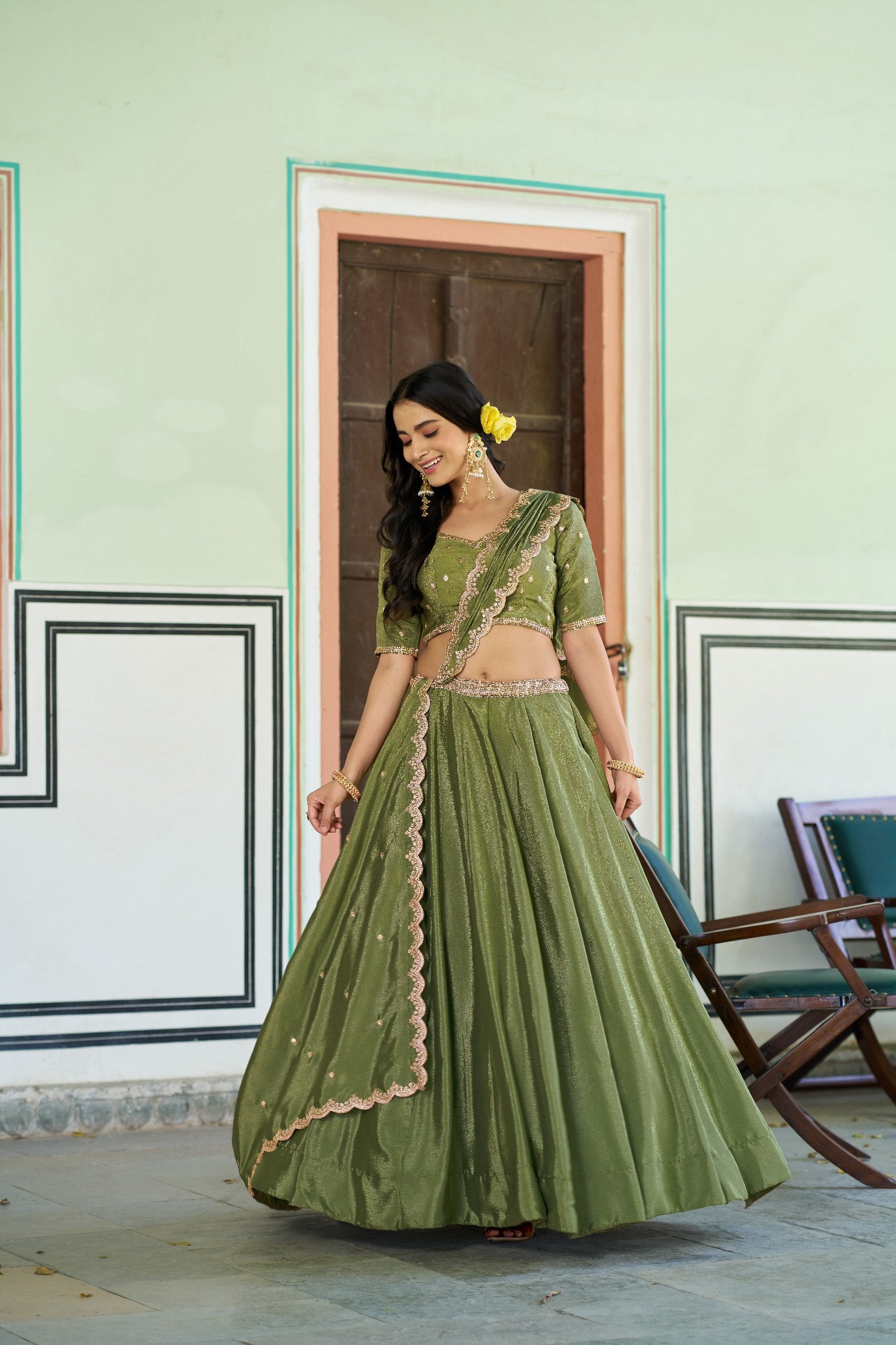 Designer Chinon Embroidered Lehenga Choli Set