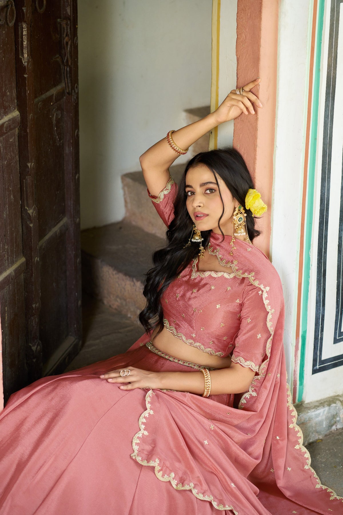 Designer Chinon Embroidered Lehenga Choli Set