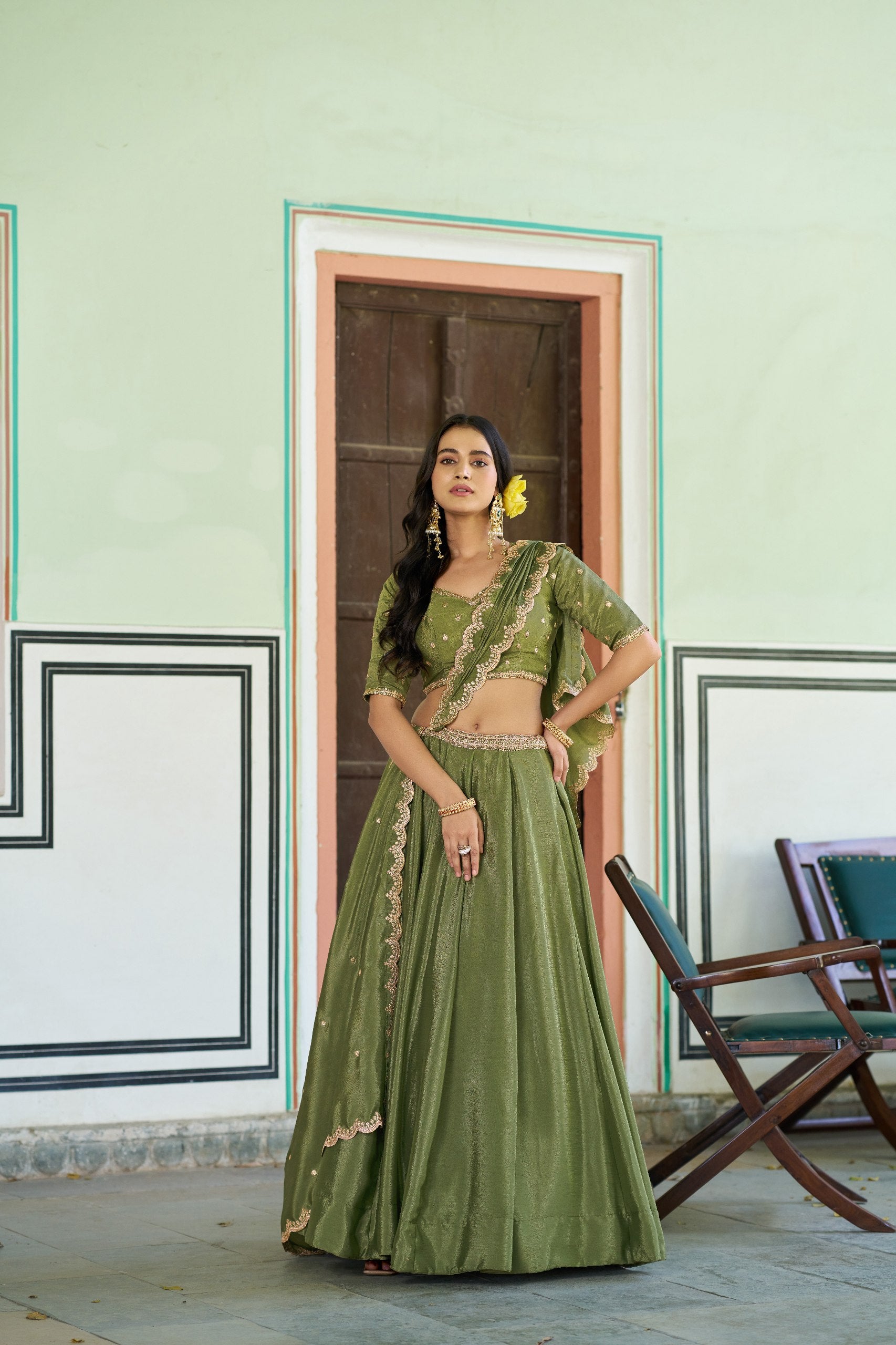 Designer Chinon Embroidered Lehenga Choli Set