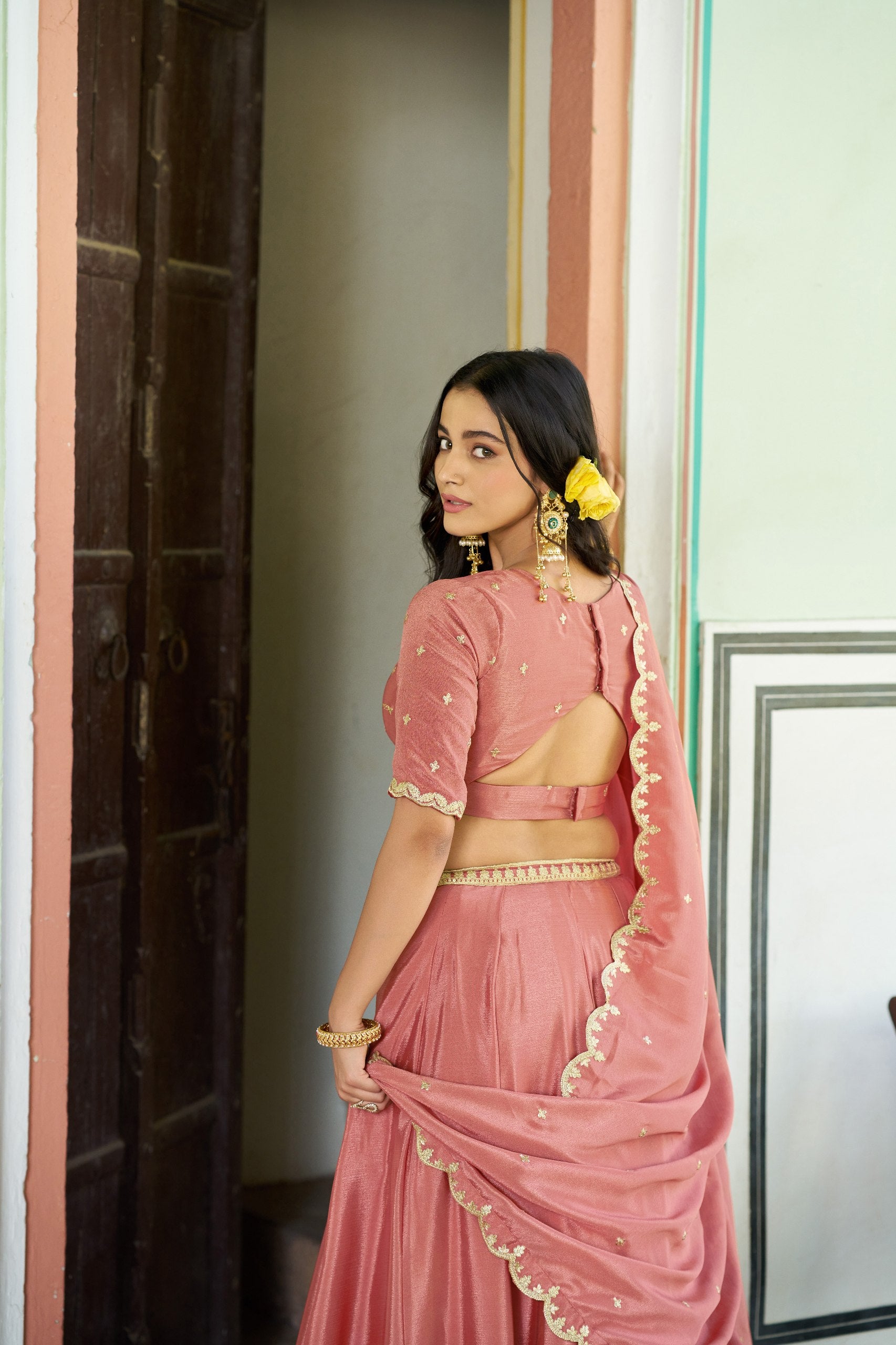 Designer Chinon Embroidered Lehenga Choli Set