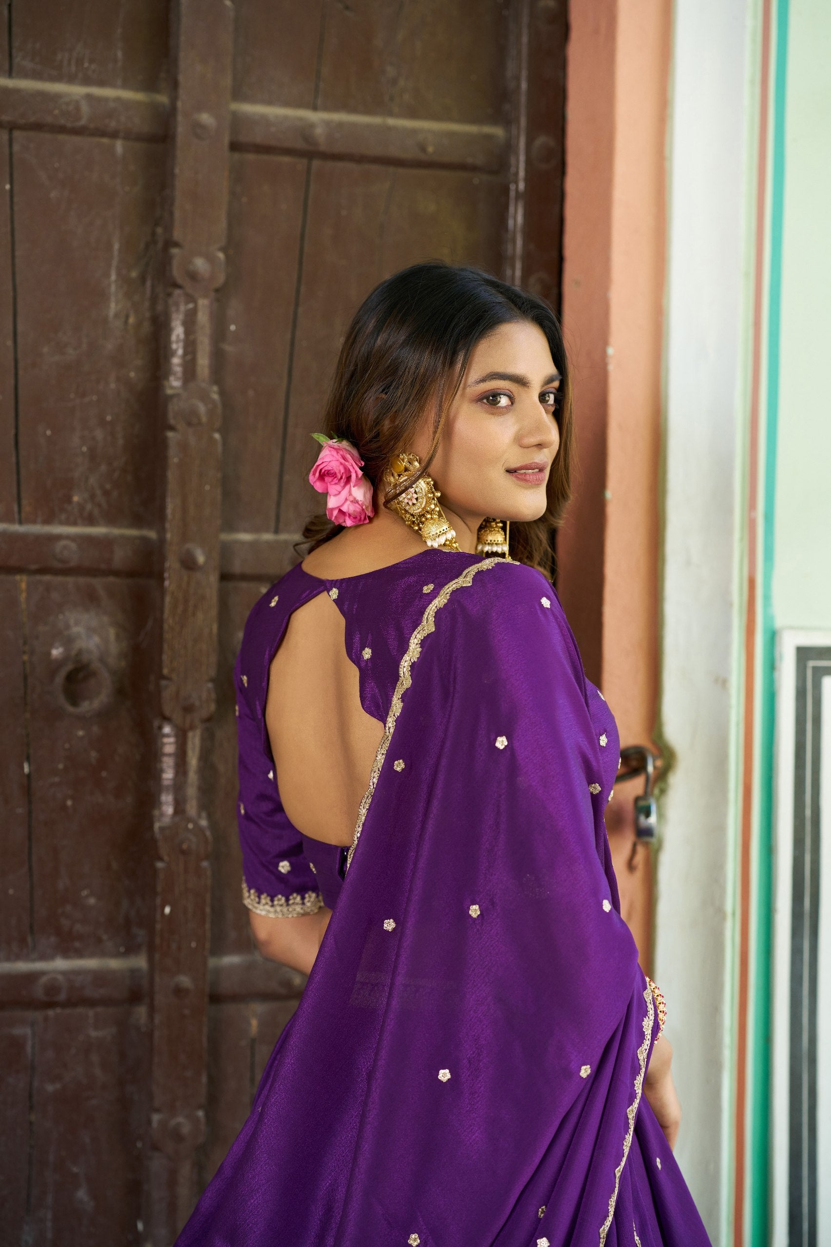 Designer Chinon Embroidered Lehenga Choli Set