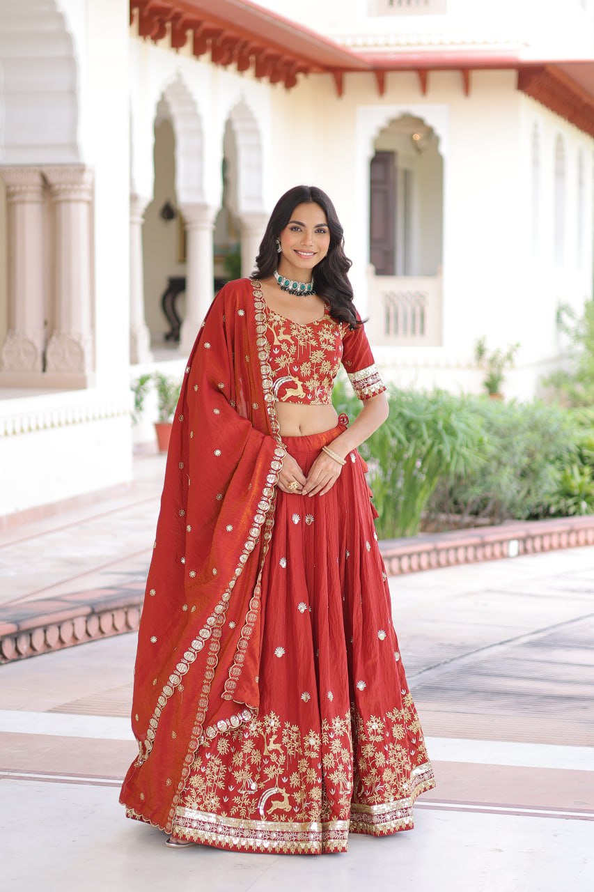 Wedding Wear Silk Embroidered Lehenga Choli Set