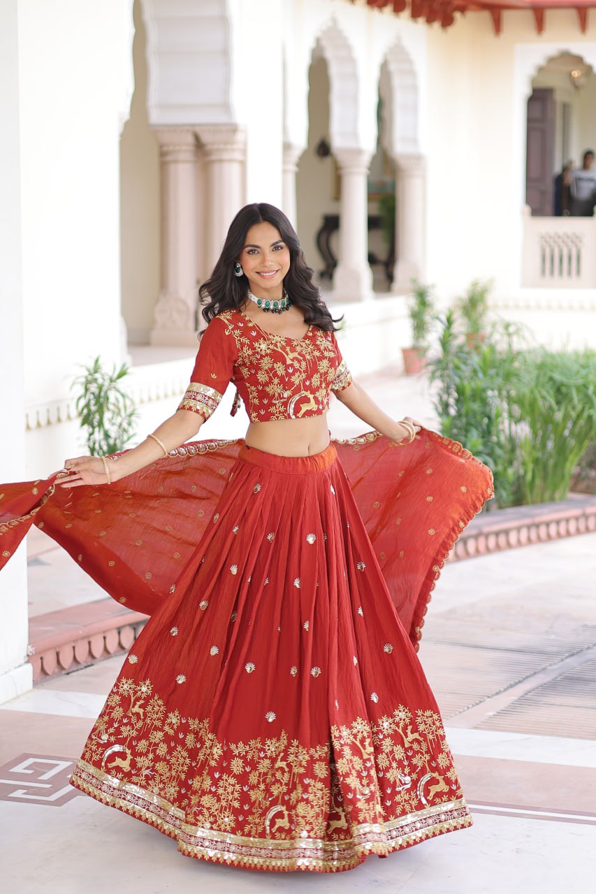 Wedding Wear Silk Embroidered Lehenga Choli Set