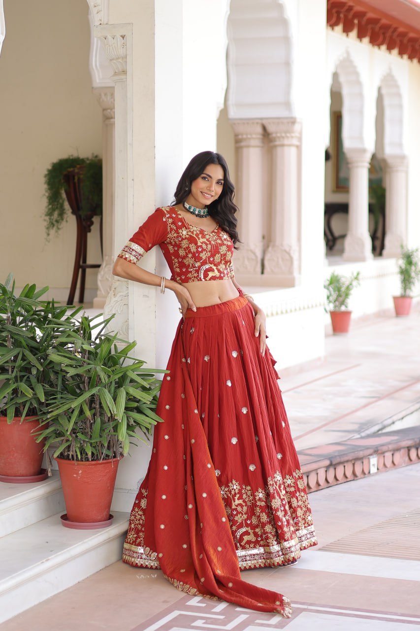 Wedding Wear Silk Embroidered Lehenga Choli Set