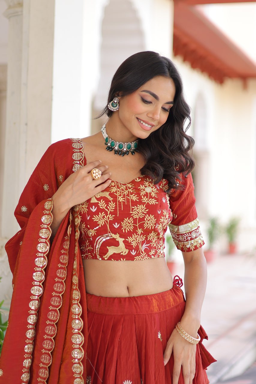 Wedding Wear Silk Embroidered Lehenga Choli Set