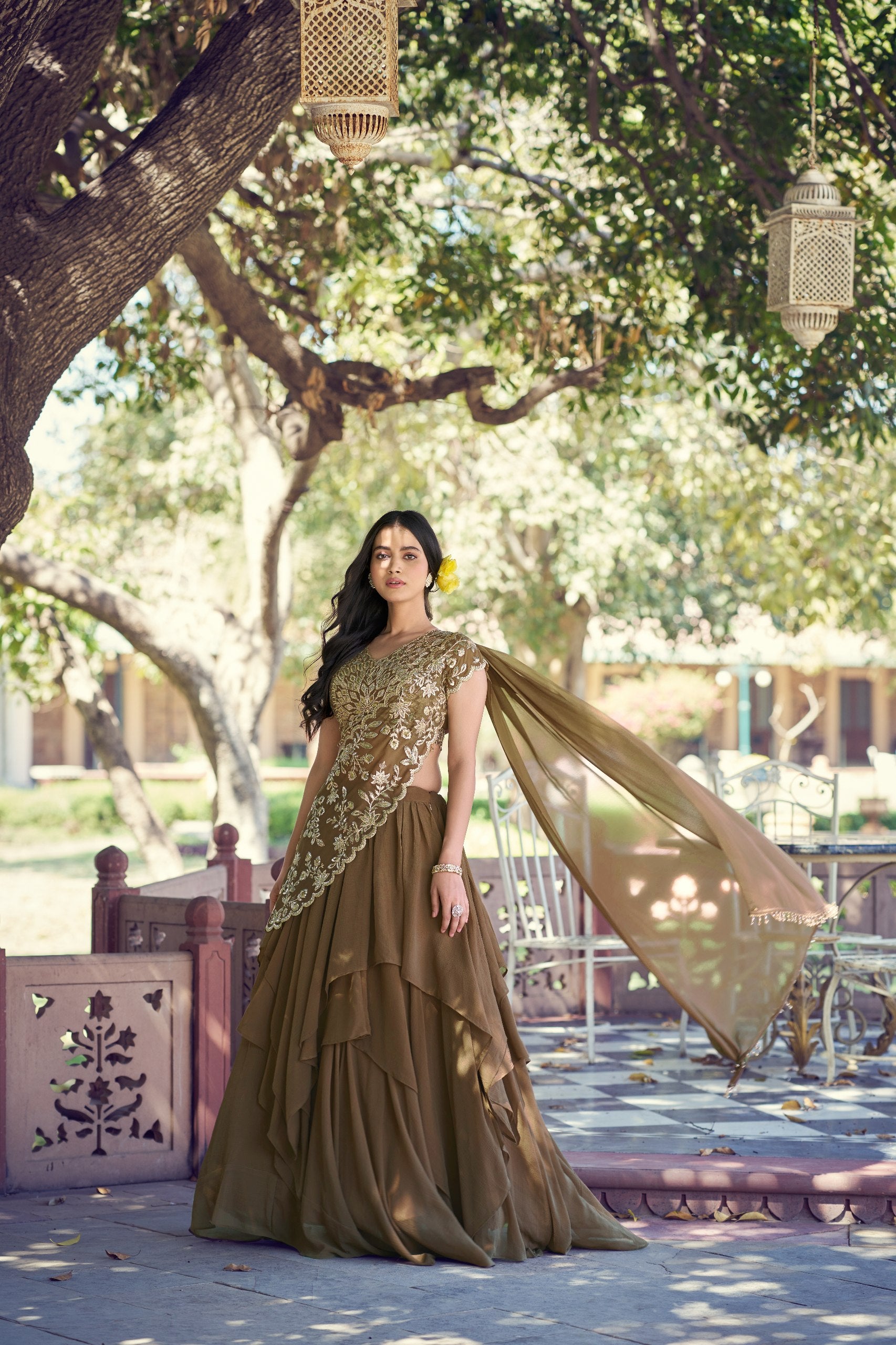 Designer Sequins Thread Embroidered Party Wear Lehenga Set