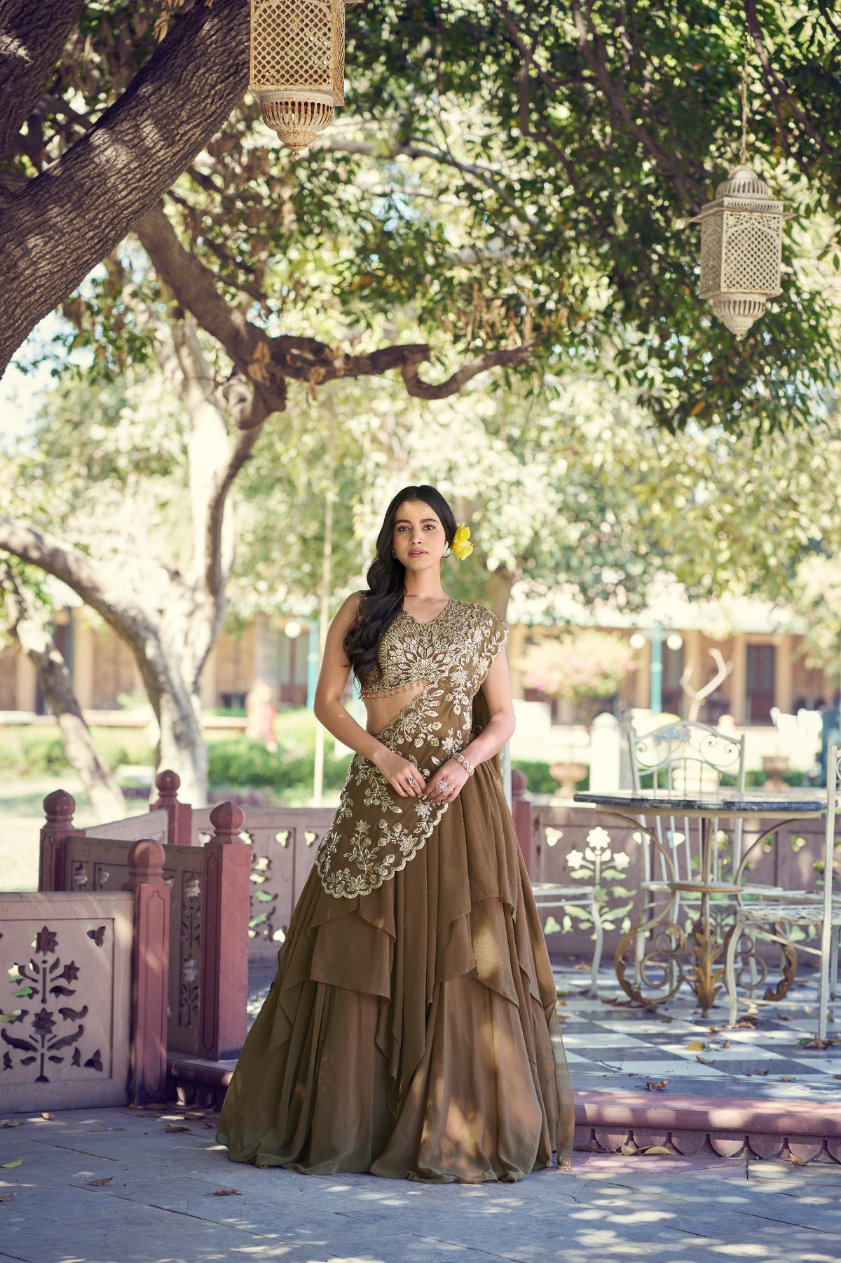 Designer Sequins Thread Embroidered Party Wear Lehenga Set