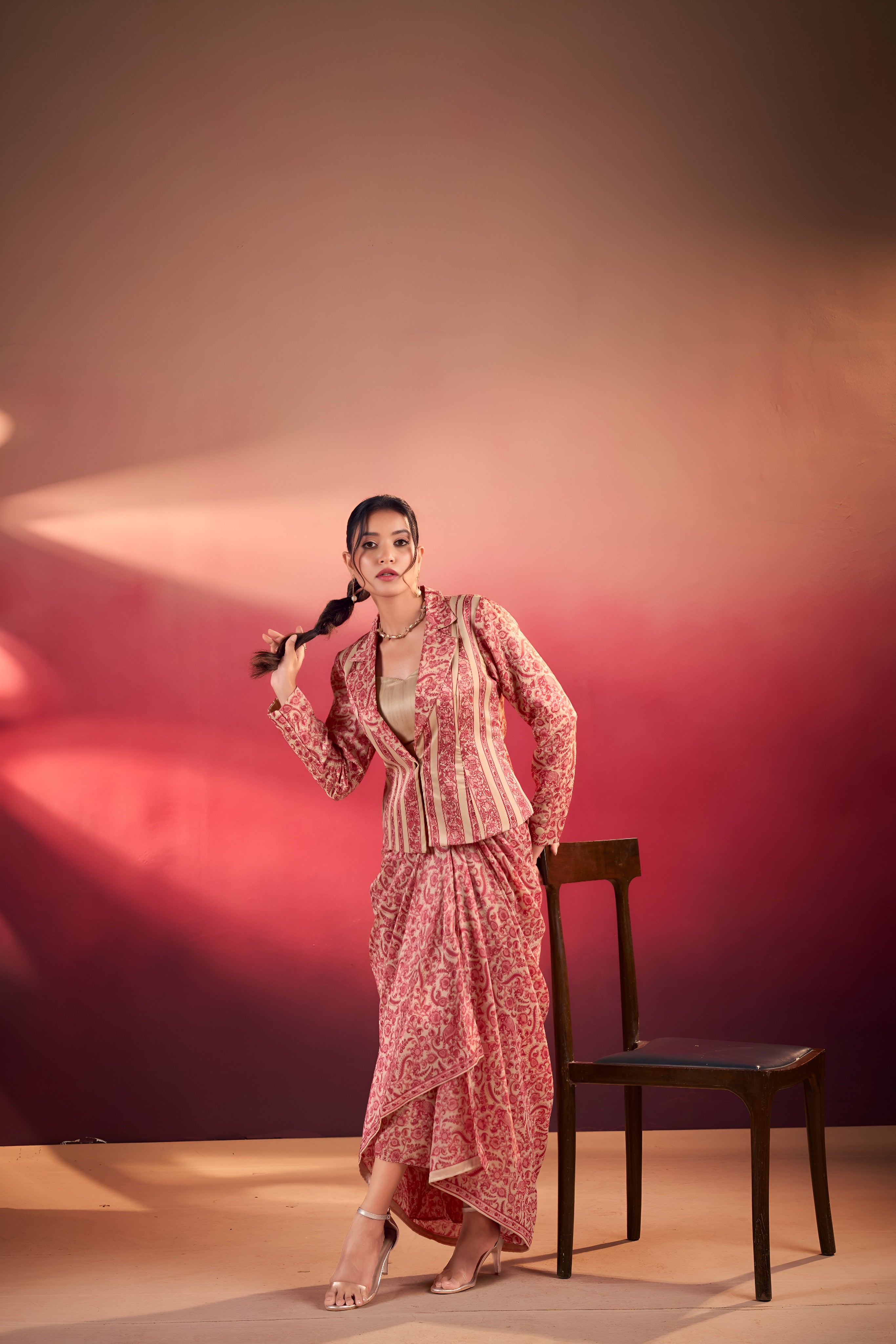Designer Tasar Silk Printed Layer Top Dhoti Co-Ord Set