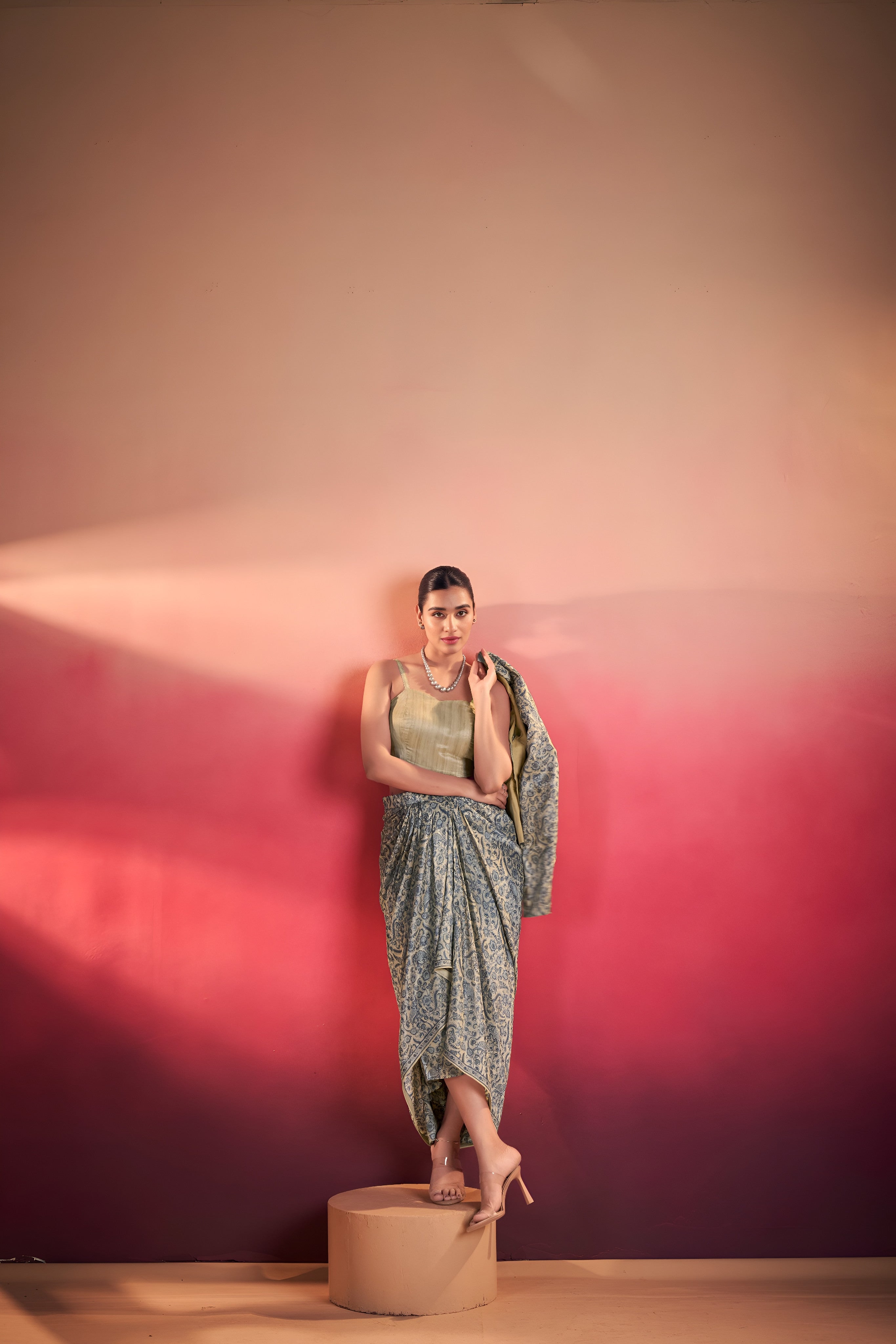 Designer Tasar Silk Printed Layer Top Dhoti Co-Ord Set