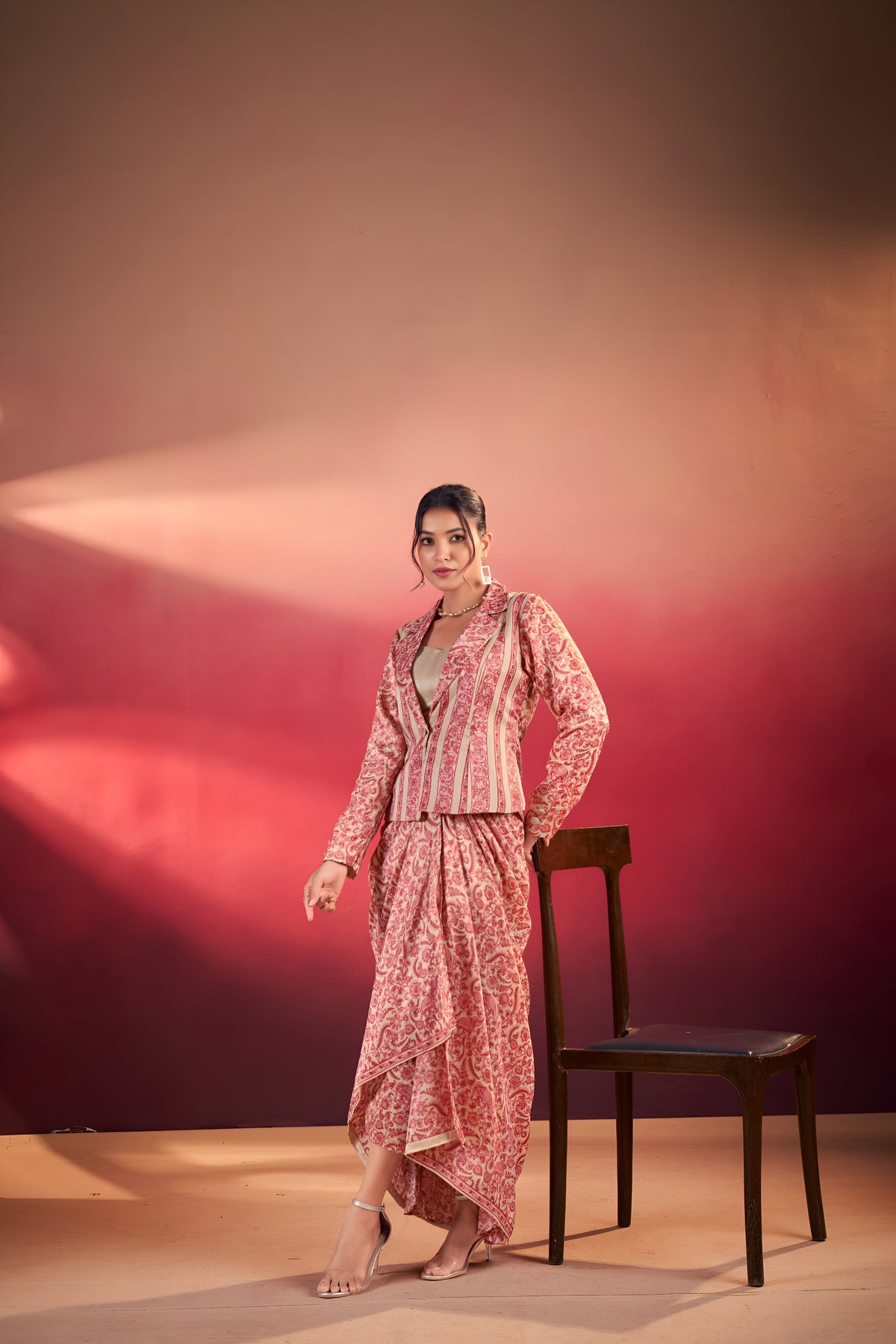 Designer Tasar Silk Printed Layer Top Dhoti Co-Ord Set
