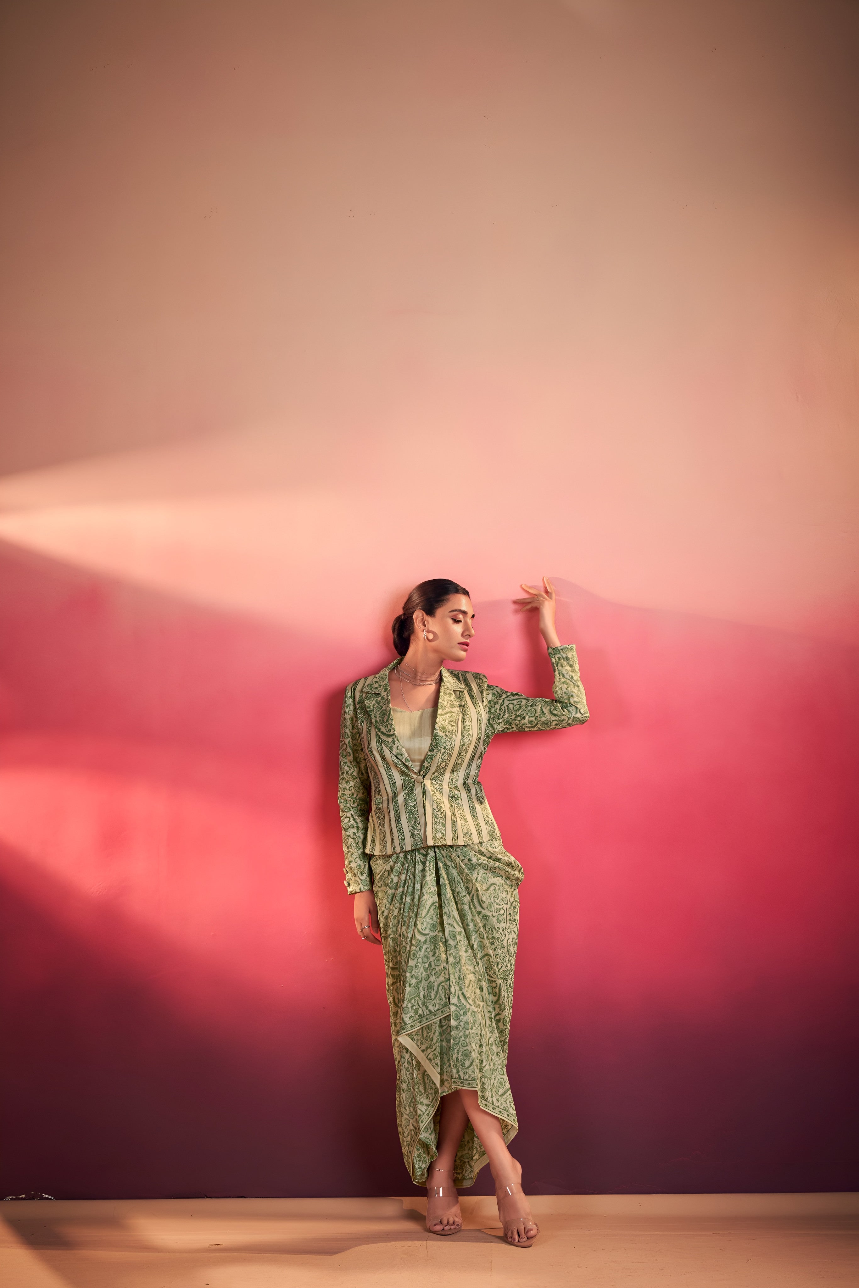 Designer Tasar Silk Printed Layer Top Dhoti Co-Ord Set