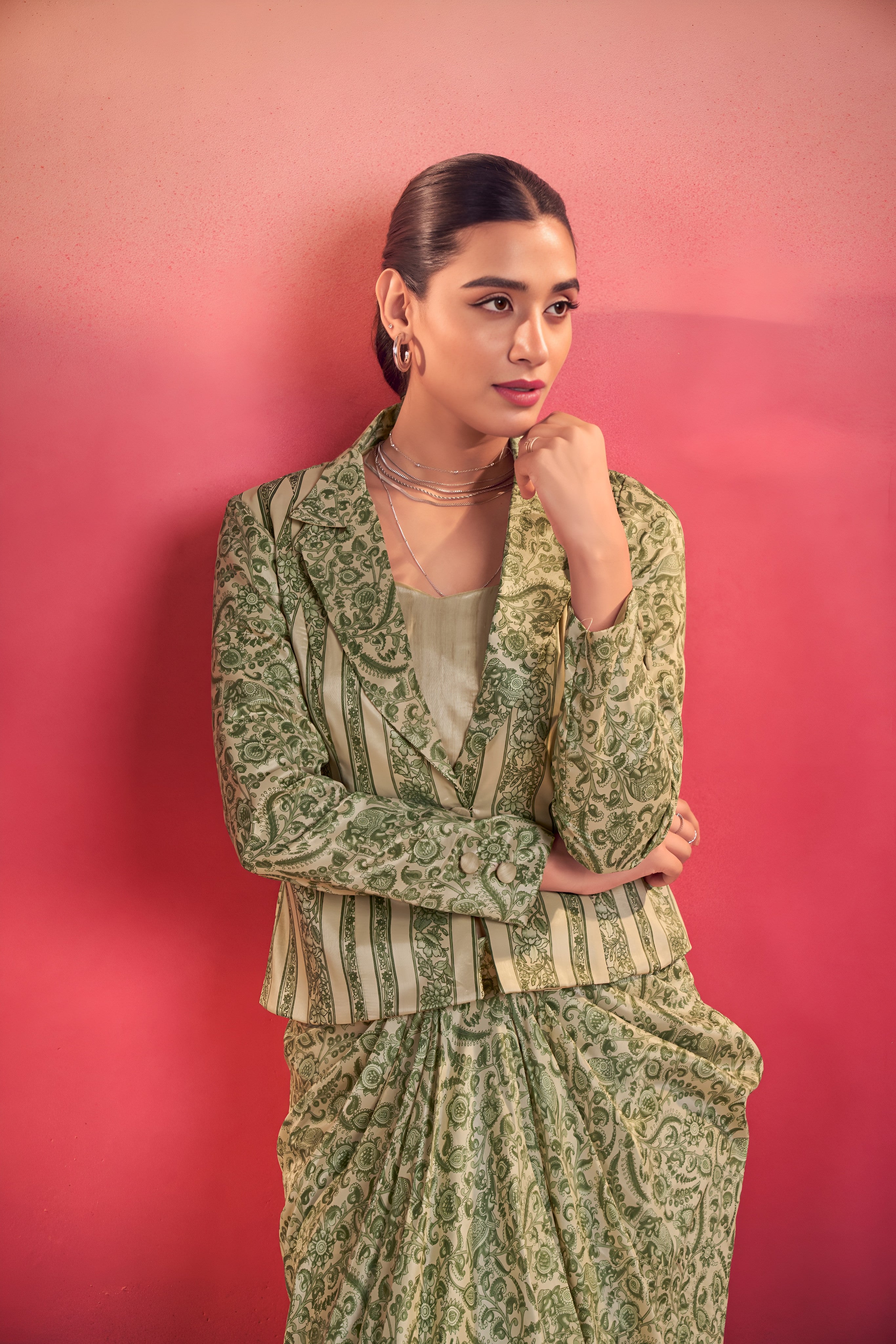 Designer Tasar Silk Printed Layer Top Dhoti Co-Ord Set