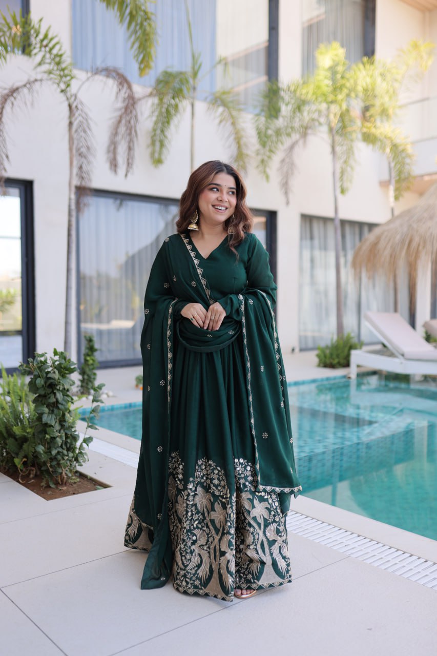 Designer Rangoli Crush Embroidered Anarkali Gown Dupatta Set