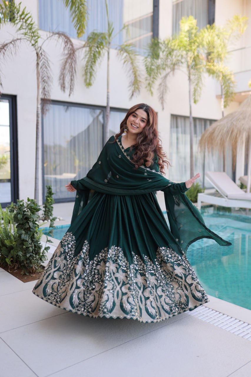 Designer Rangoli Crush Embroidered Anarkali Gown Dupatta Set