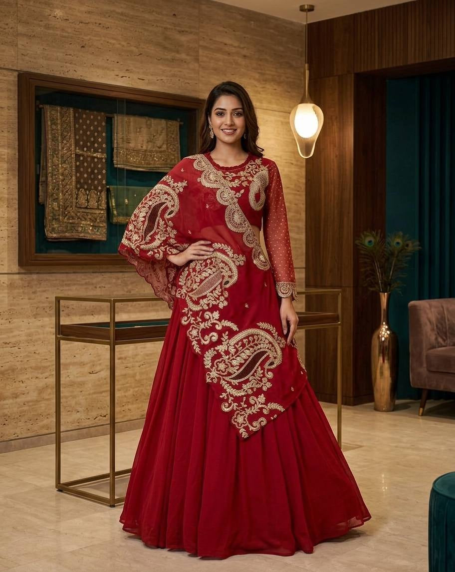 Georgette Embroidered Lehenga with Blouse & Designer Shrug