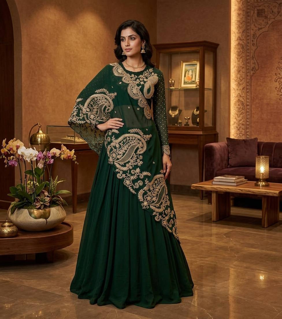 Georgette Embroidered Lehenga with Blouse & Designer Shrug