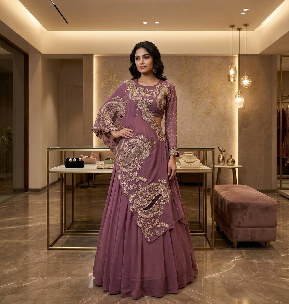 Georgette Embroidered Lehenga with Blouse & Designer Shrug