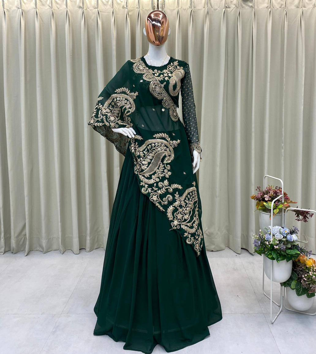 Georgette Embroidered Lehenga with Blouse & Designer Shrug