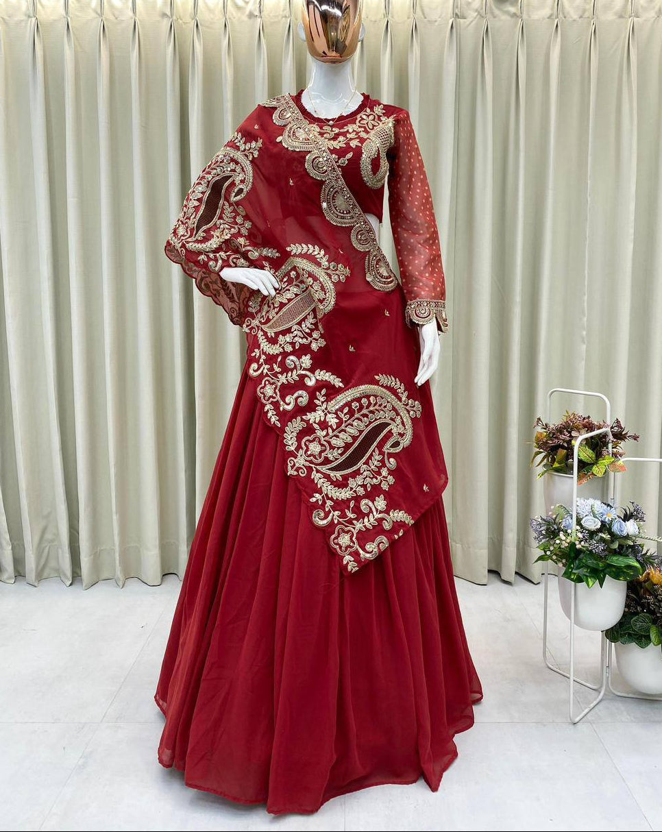 Georgette Embroidered Lehenga with Blouse & Designer Shrug