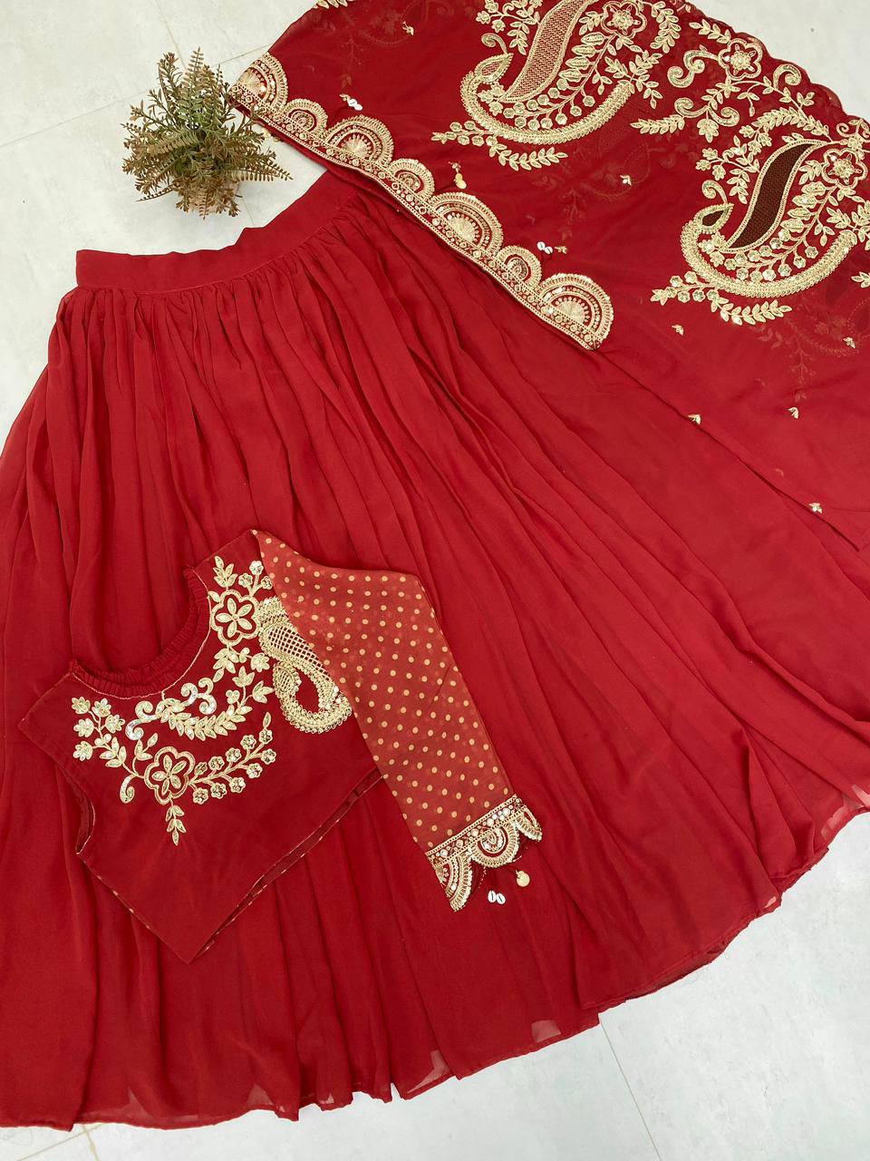 Georgette Embroidered Lehenga with Blouse & Designer Shrug