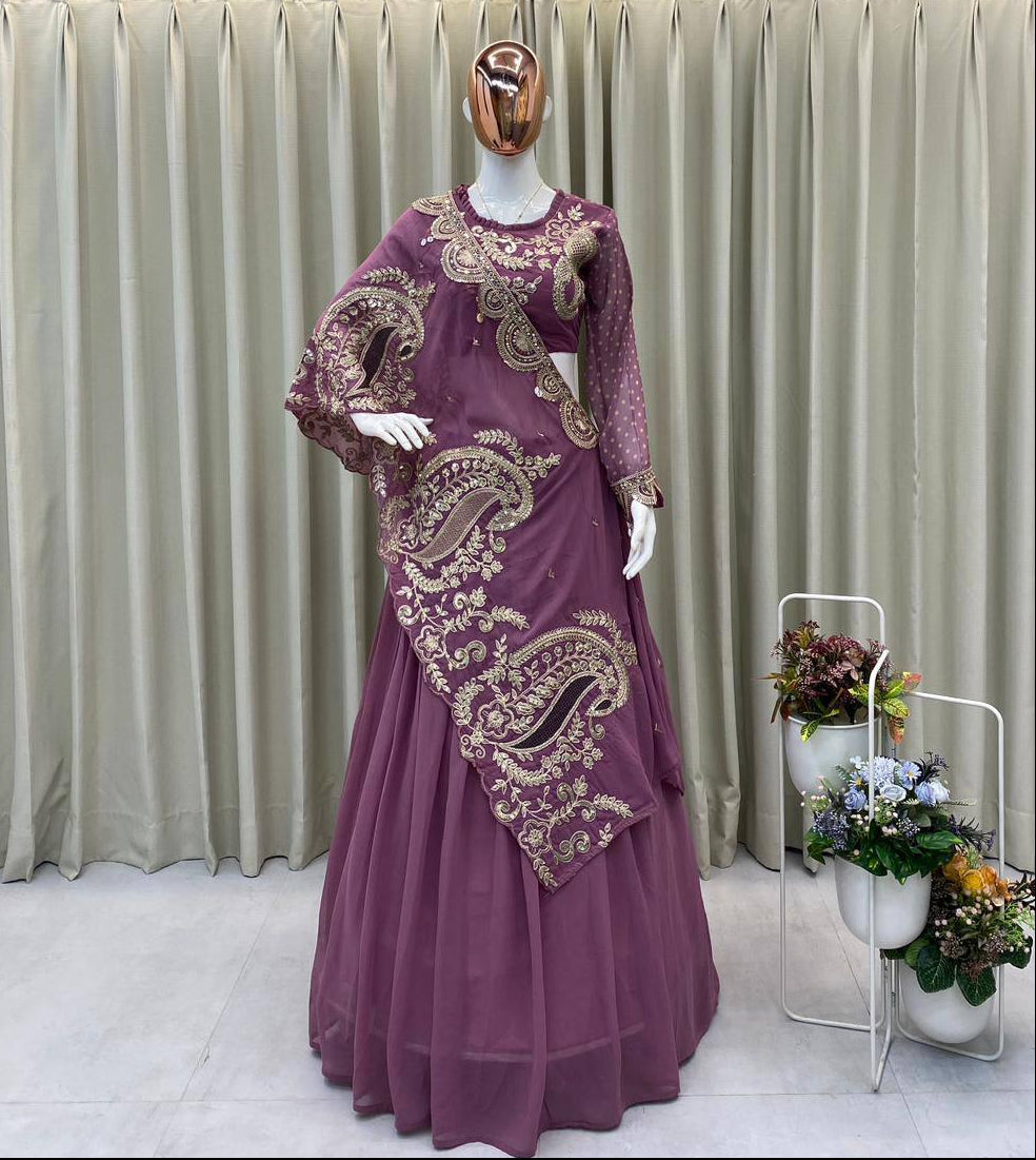 Georgette Embroidered Lehenga with Blouse & Designer Shrug