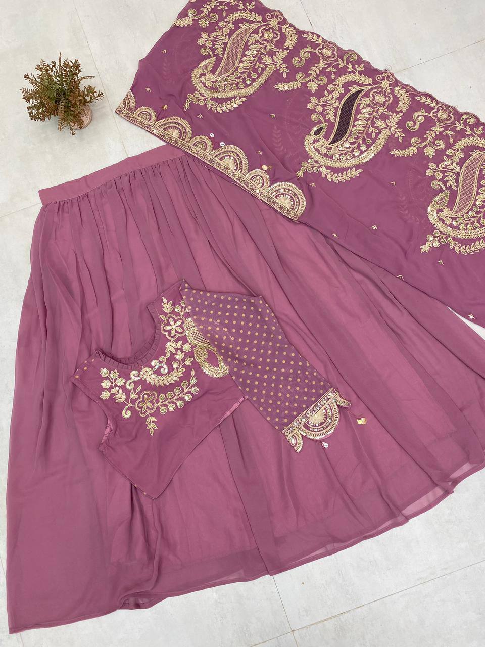 Georgette Embroidered Lehenga with Blouse & Designer Shrug