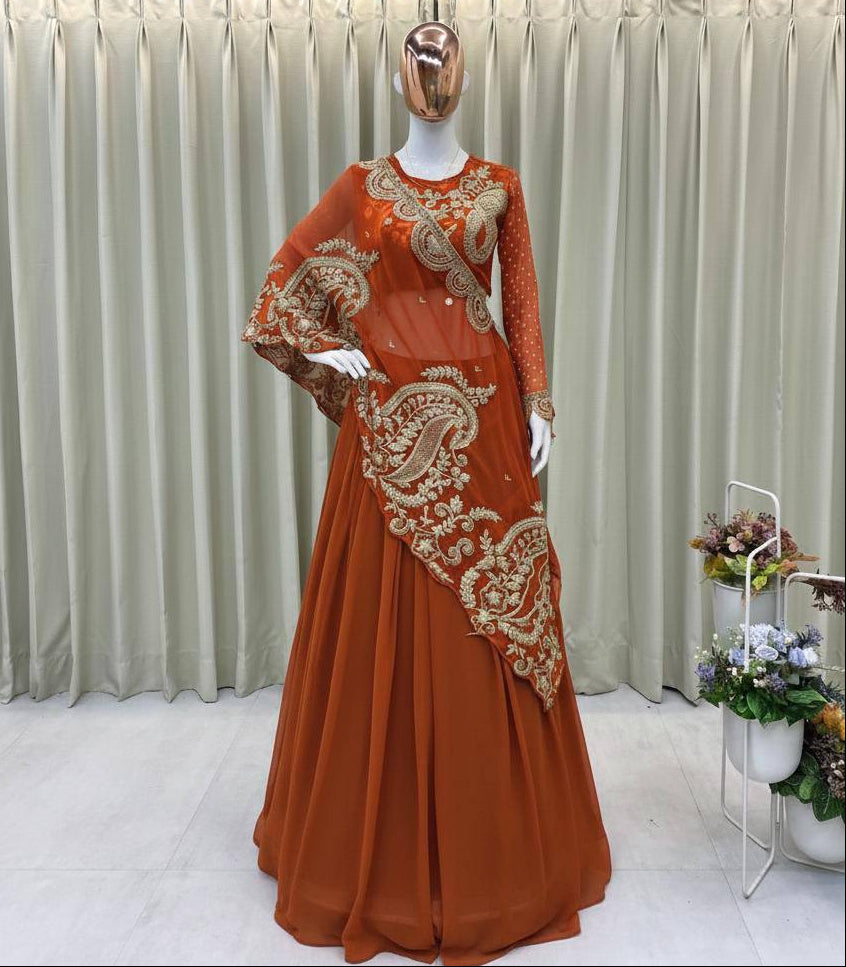 Georgette Embroidered Lehenga with Blouse & Designer Shrug