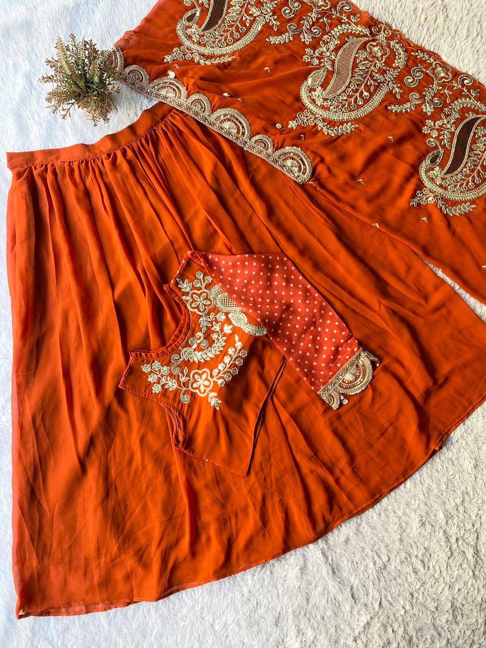Georgette Embroidered Lehenga with Blouse & Designer Shrug