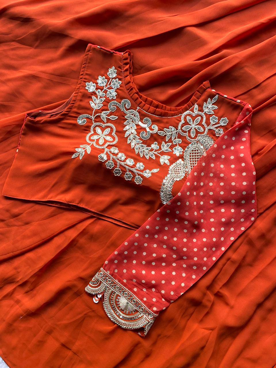 Georgette Embroidered Lehenga with Blouse & Designer Shrug