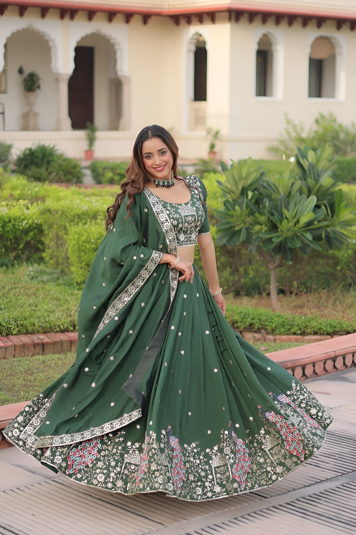 Designer Vichitra Silk Embroidered Lehenga Choli Set