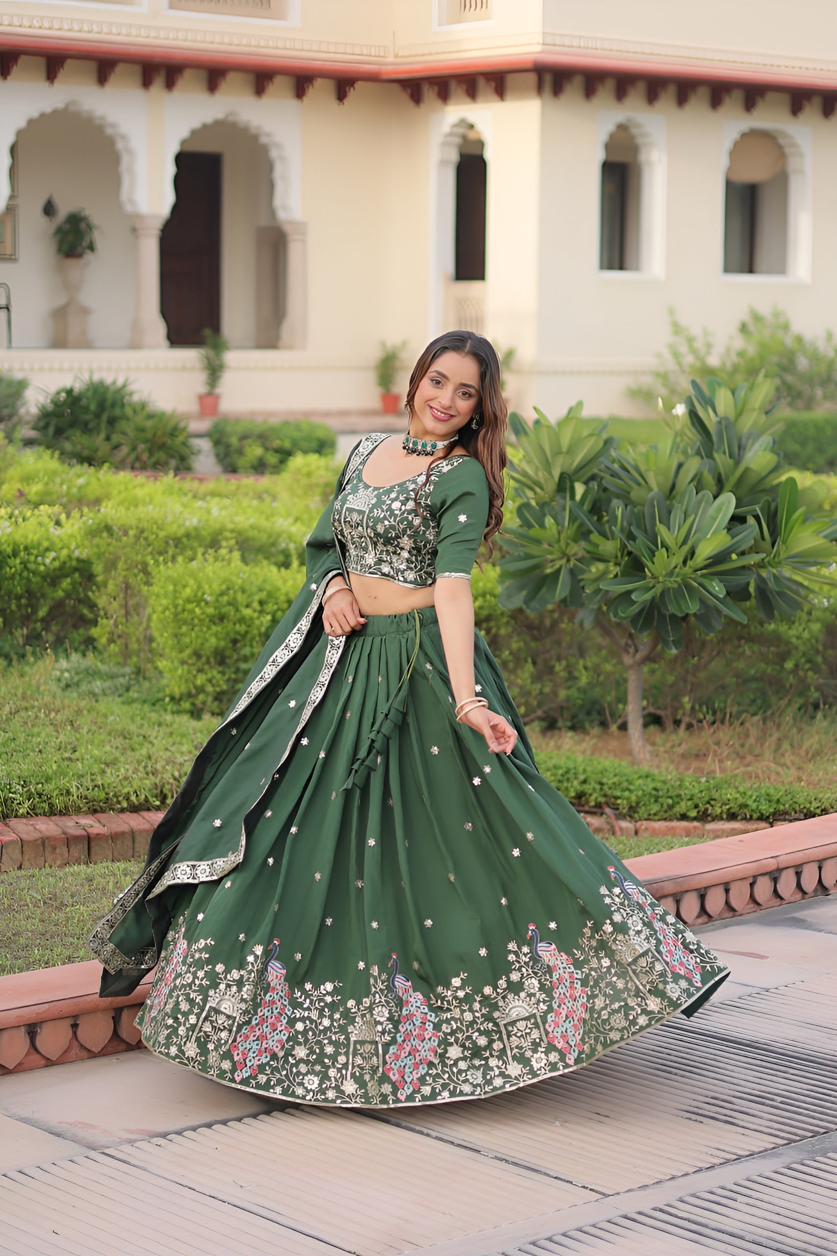 Designer Vichitra Silk Embroidered Lehenga Choli Set