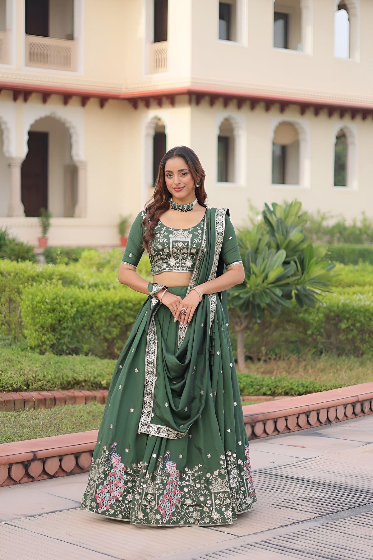 Designer Vichitra Silk Embroidered Lehenga Choli Set