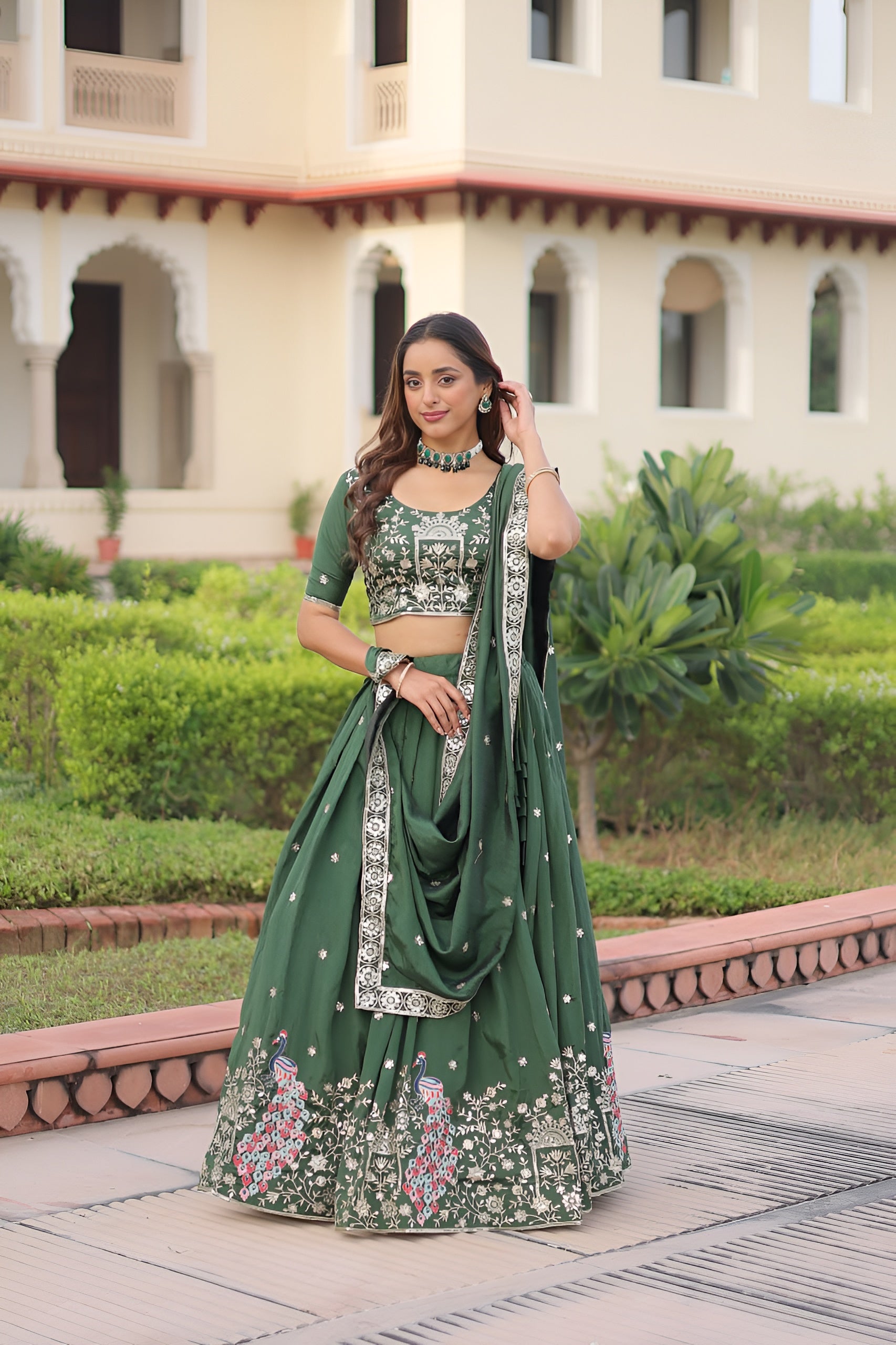 Designer Vichitra Silk Embroidered Lehenga Choli Set