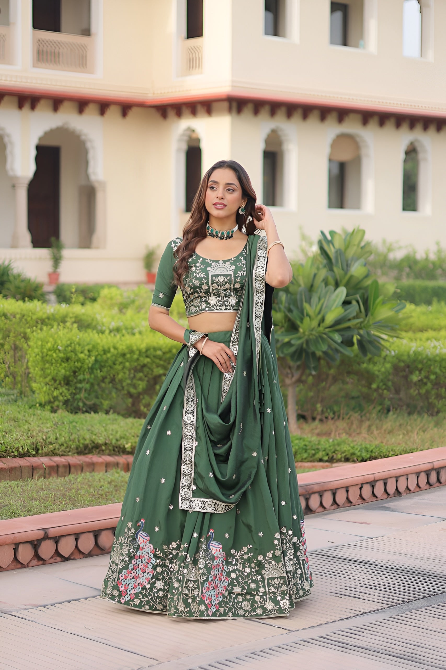 Designer Vichitra Silk Embroidered Lehenga Choli Set