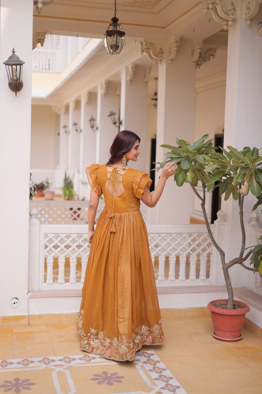 Designer Embroidered Long Flared Party Wear Gown