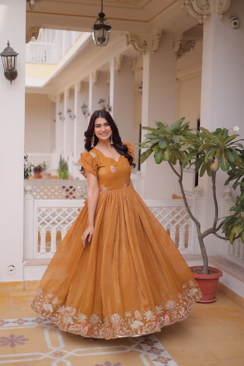 Designer Embroidered Long Flared Party Wear Gown