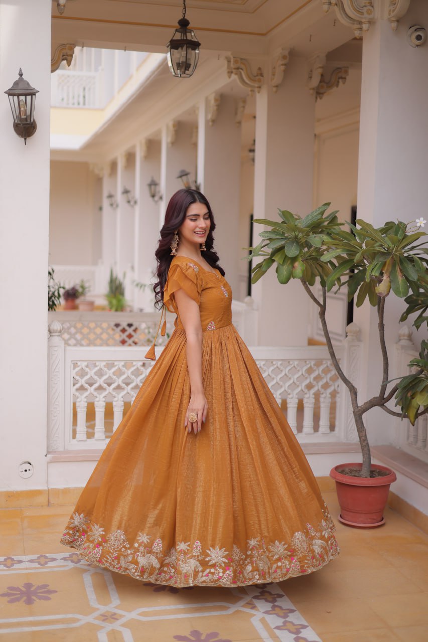 Designer Embroidered Long Flared Party Wear Gown