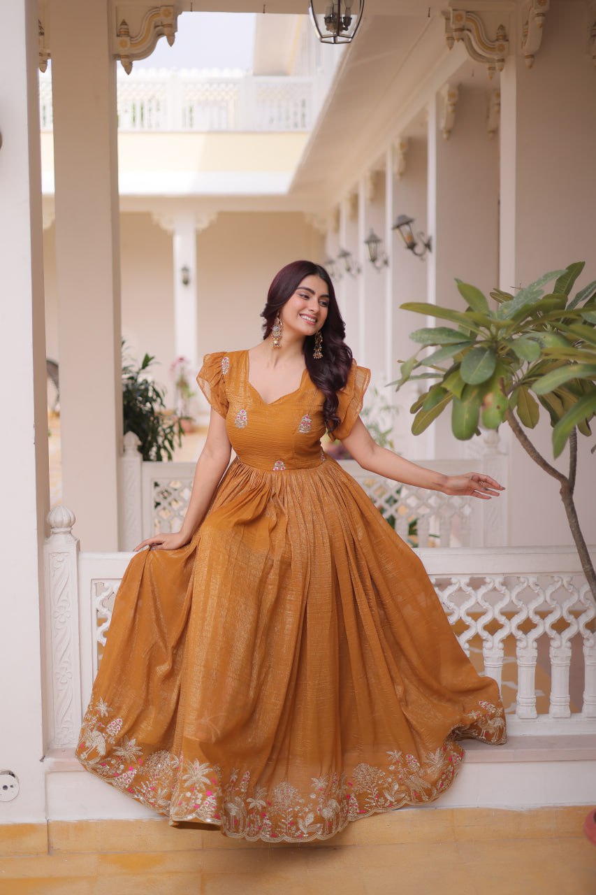 Designer Embroidered Long Flared Party Wear Gown