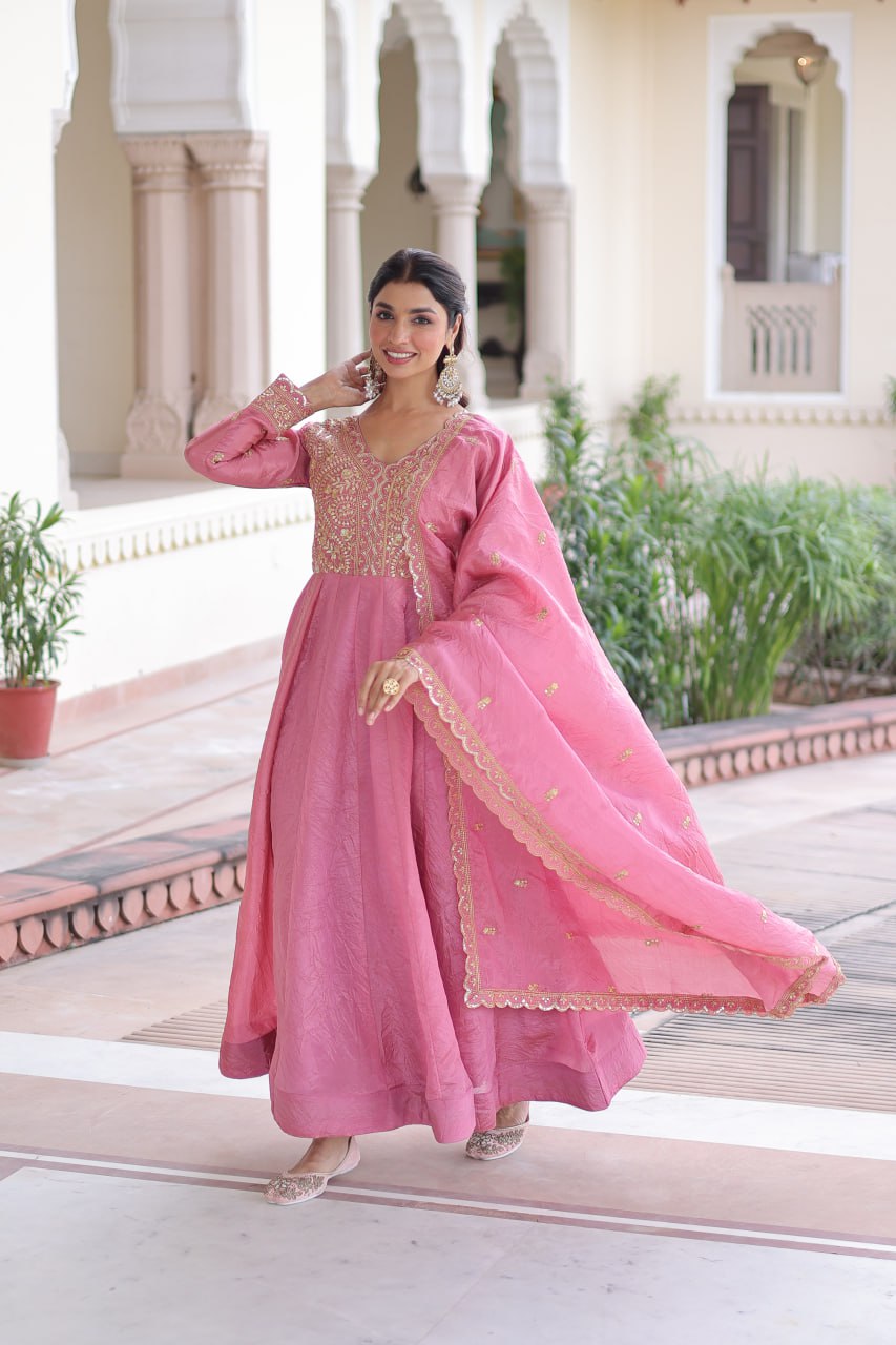 Sequins Zari Embroidered Party Gown Dupatta Set
