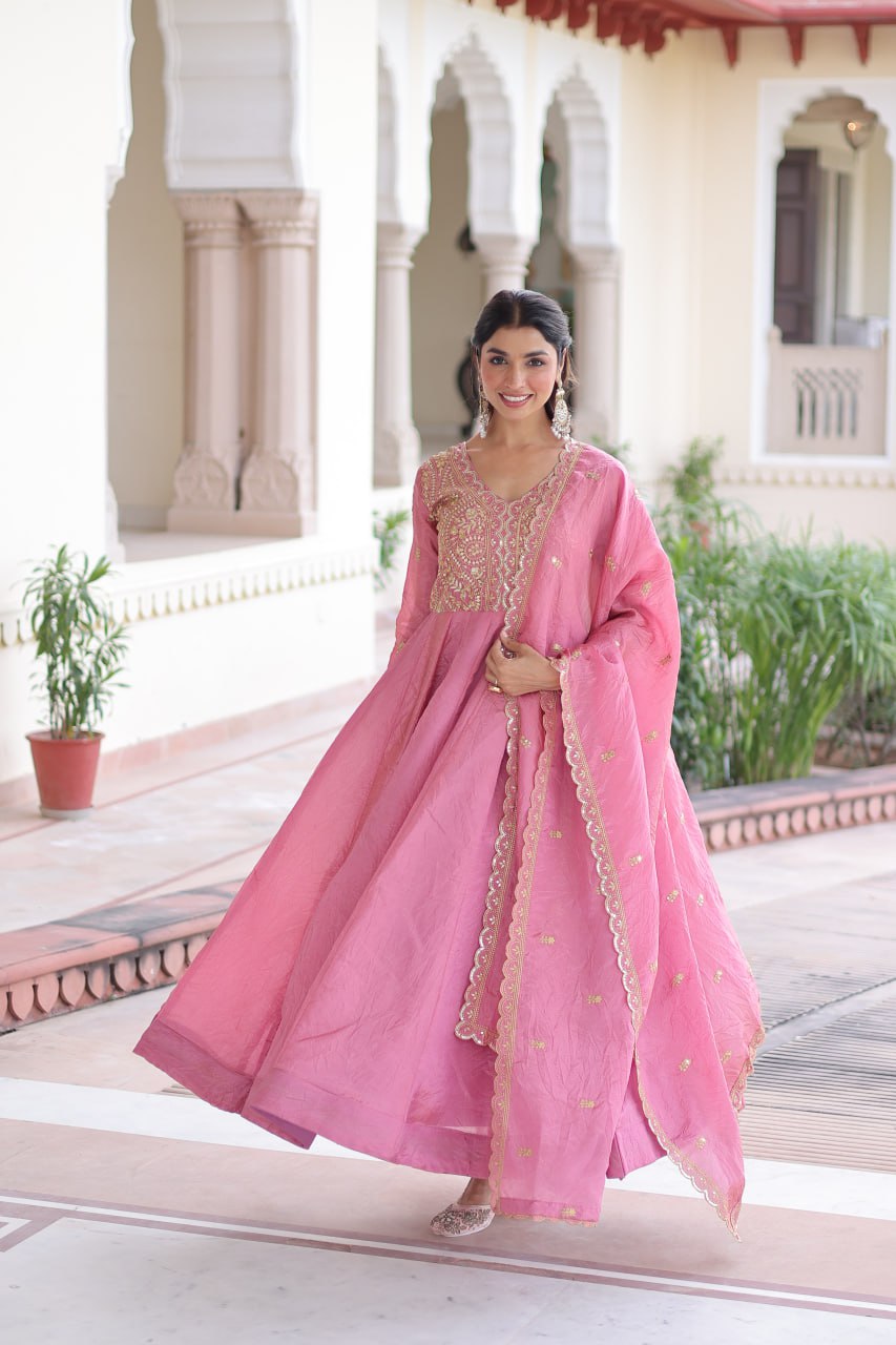 Sequins Zari Embroidered Party Gown Dupatta Set
