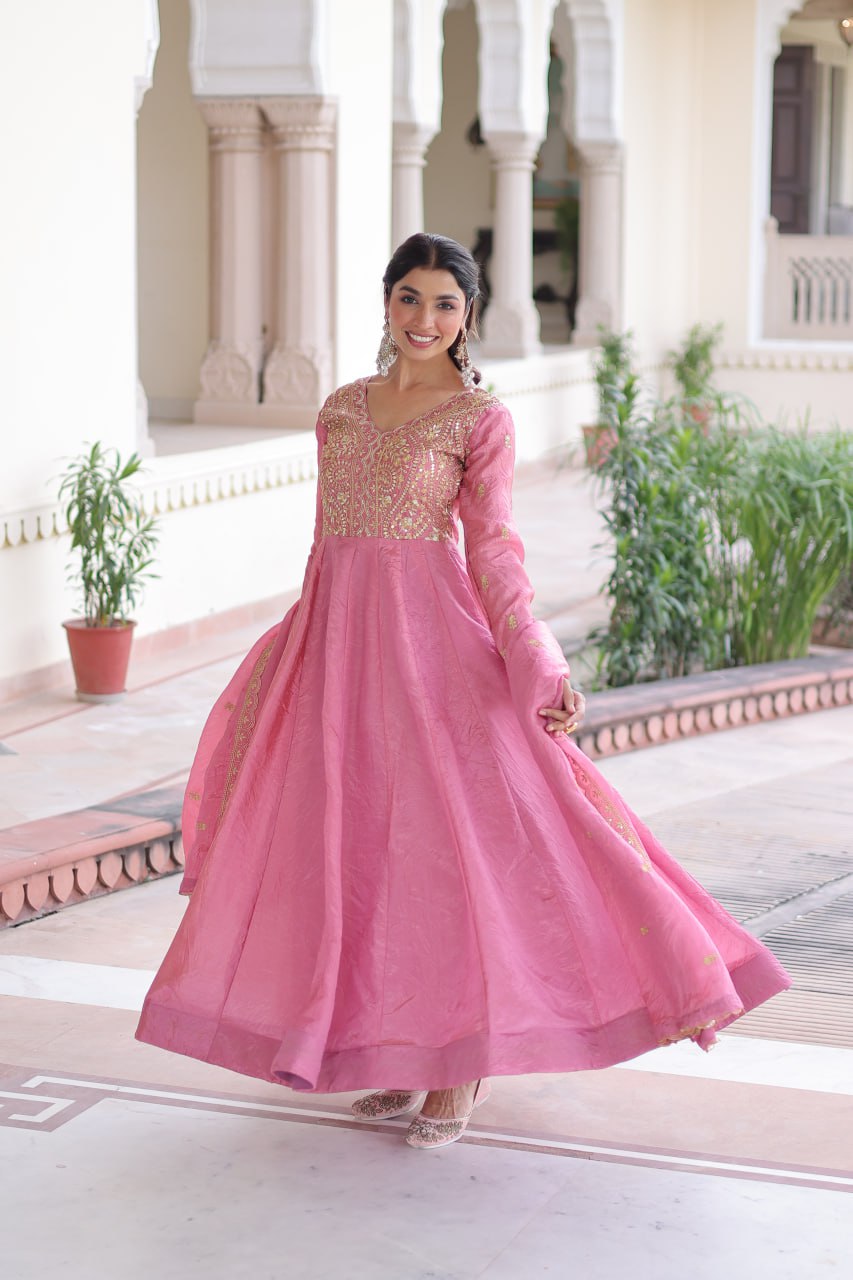Sequins Zari Embroidered Party Gown Dupatta Set