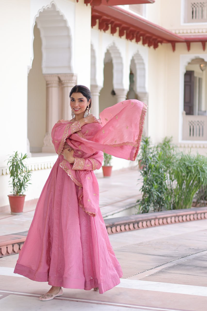 Sequins Zari Embroidered Party Gown Dupatta Set