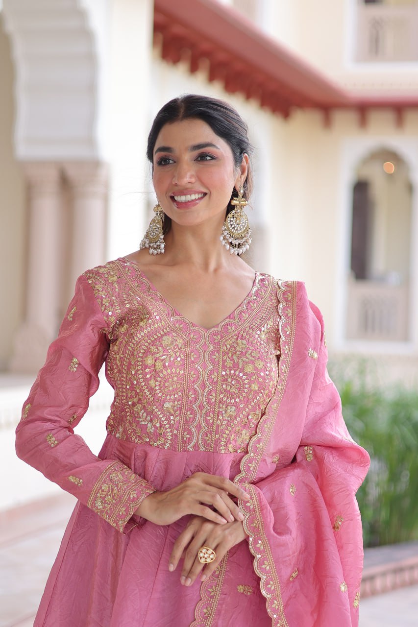 Sequins Zari Embroidered Party Gown Dupatta Set