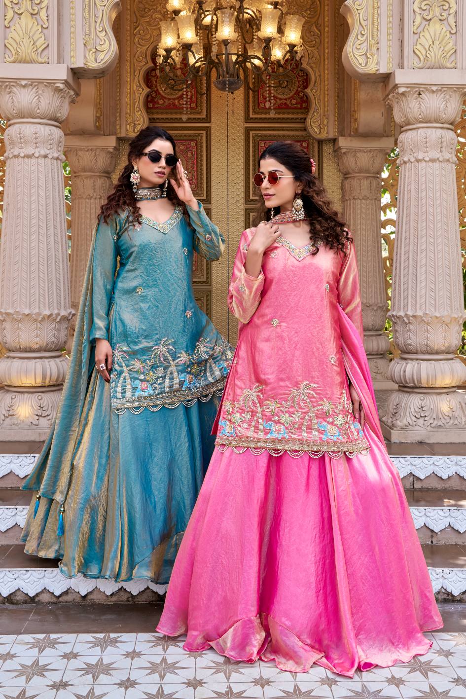 Designer Embroidered Fendy Kurti Lehenga Dupatta Set