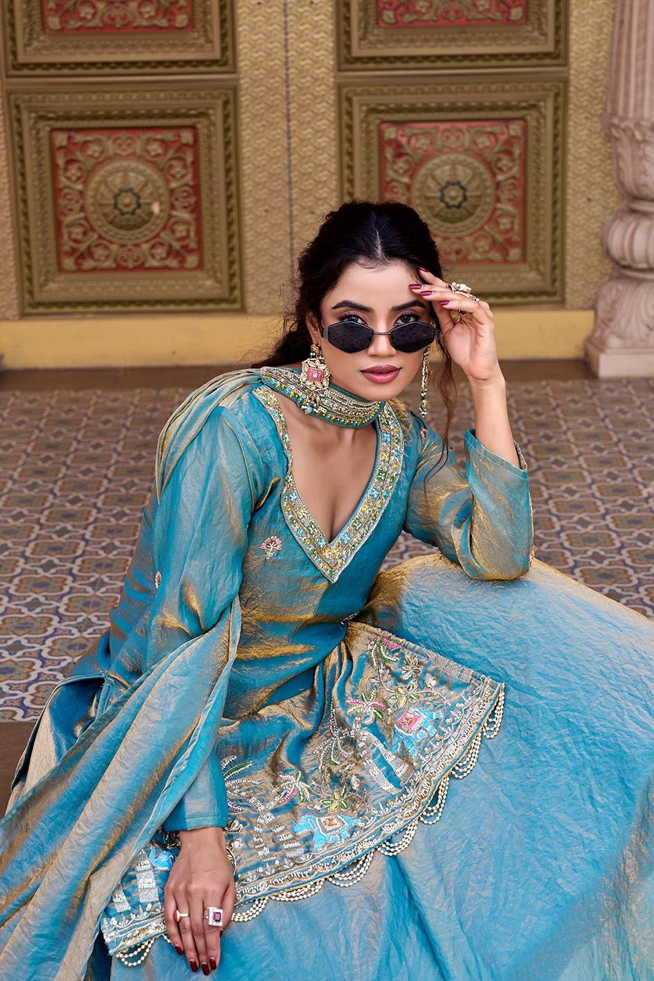 Designer Embroidered Fendy Kurti Lehenga Dupatta Set