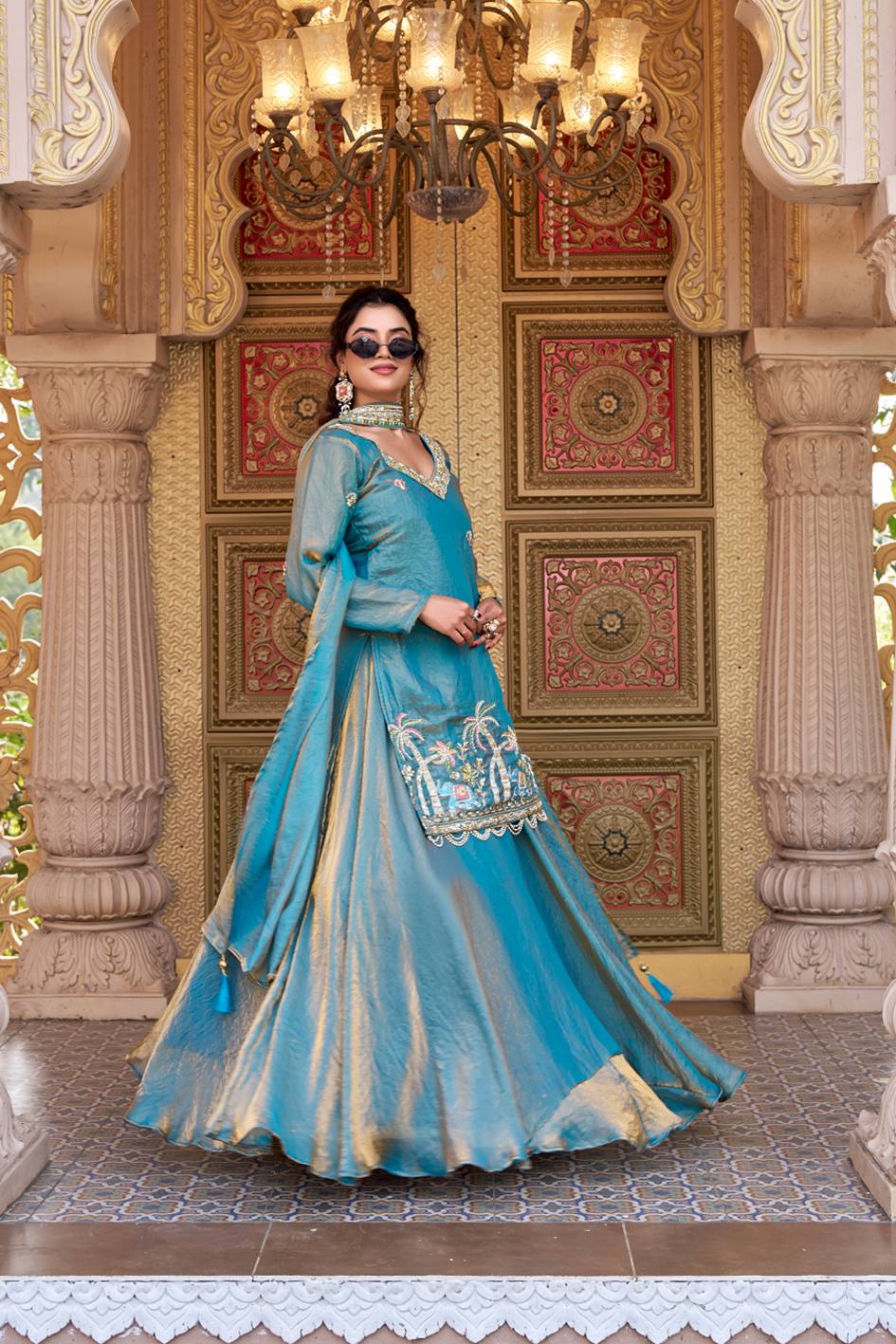 Designer Embroidered Fendy Kurti Lehenga Dupatta Set