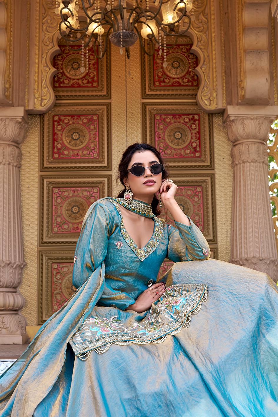 Designer Embroidered Fendy Kurti Lehenga Dupatta Set